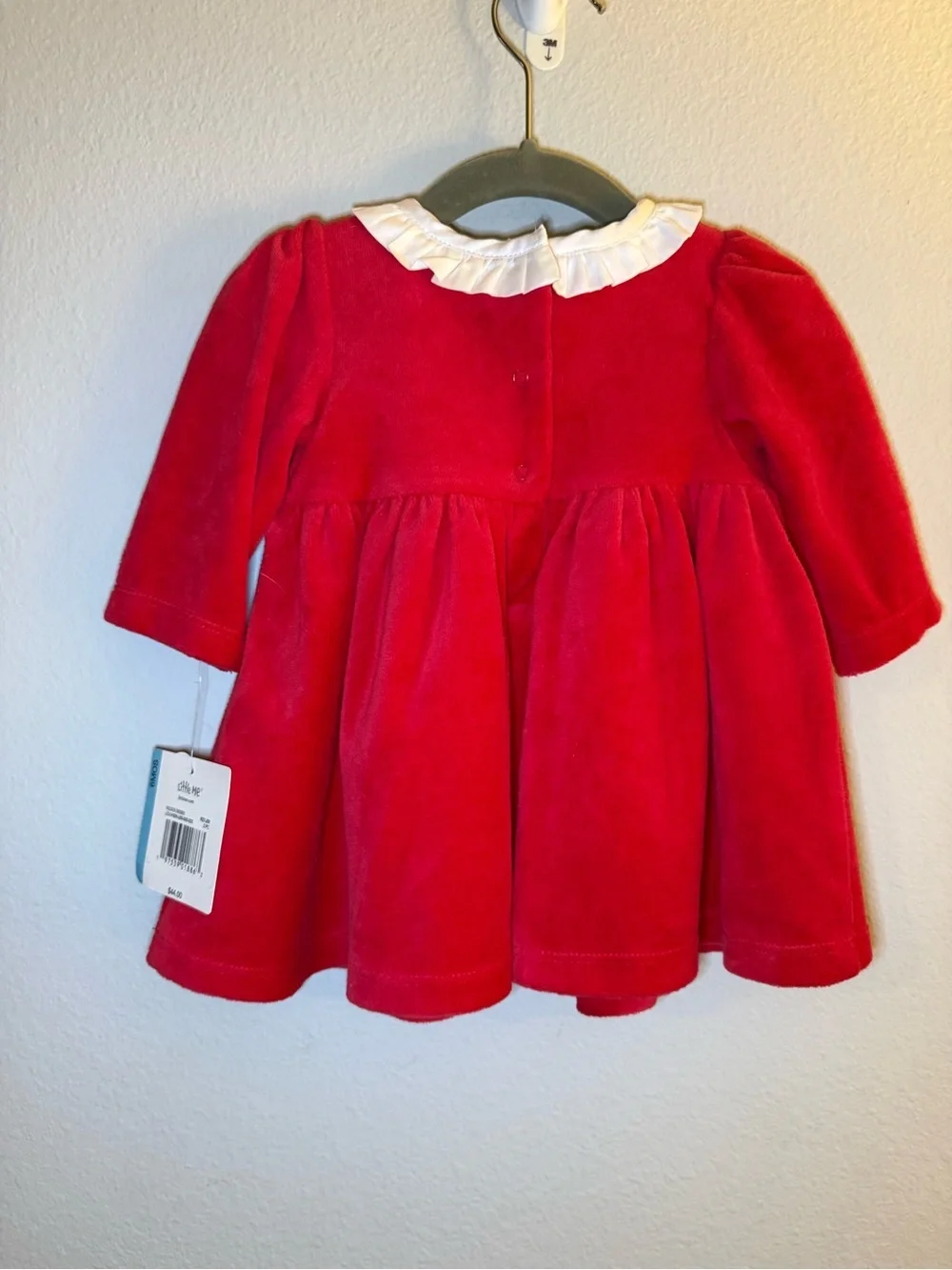 Little Me Red Velvet Dress with White Collar - 6 Months